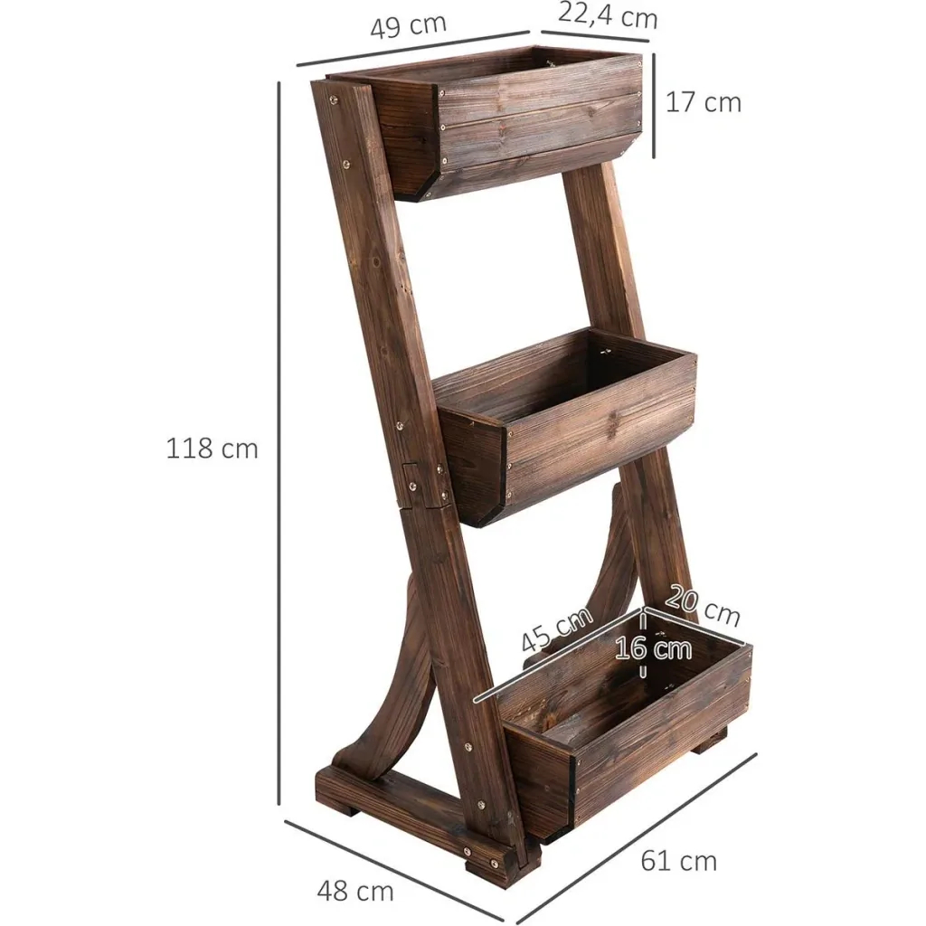 Blumentreppe Holz Blumenleiter mit 3 Ablagen Pflanzentreppe Pflanzregal Pflanzenständer Blumenregal Blumenständer Braun