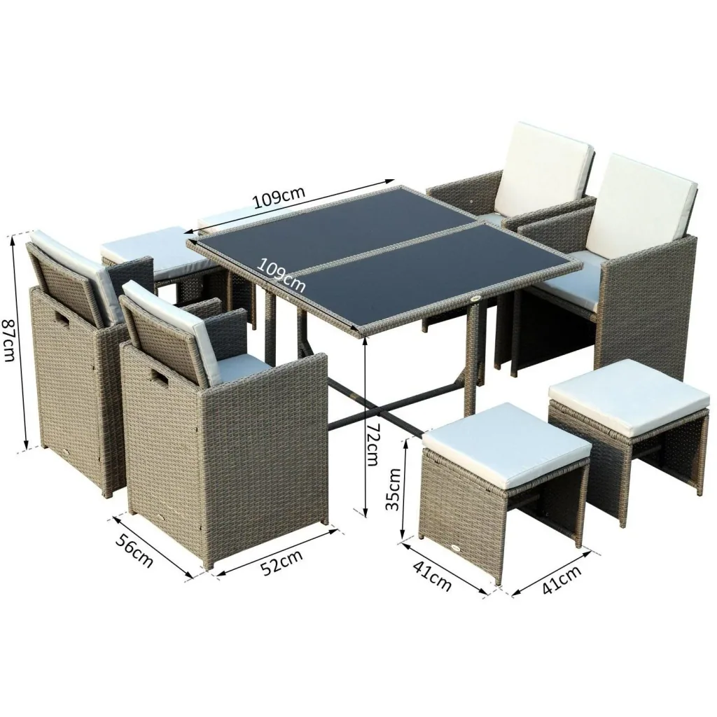 Sitzgruppe Polyrattan Gartenset 21 tlg, mit Kissen Grau