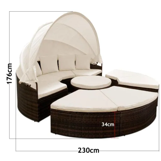 Casaria Poly Rattan XXL Sonneninsel Gartenmöbel-Set 230cm klappbarer Sonnenschirm - 7cm Kissen braun
