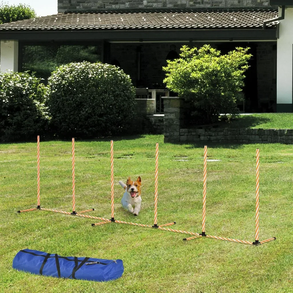 Hunde Slalomstangen Agility Training für Haustiere Hundetrainigsset Inklusive mit Oxford Tasche Leicht zu tragen Polyest