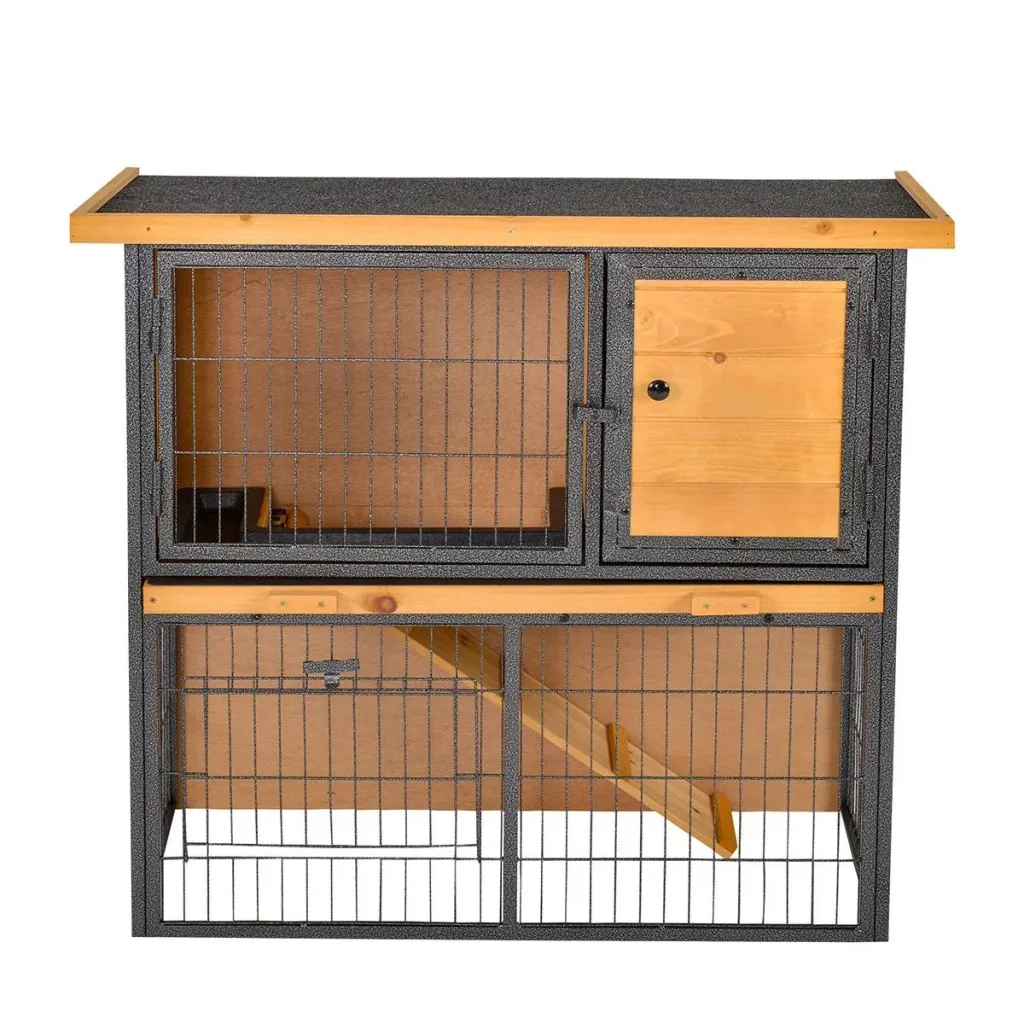 Kaninchenstall erhöhtes Haustier Haus Kaninchenkäfig mit verschließbare Tür Holz-Metall Hellgelb 89,5 x 45 x 81 cm