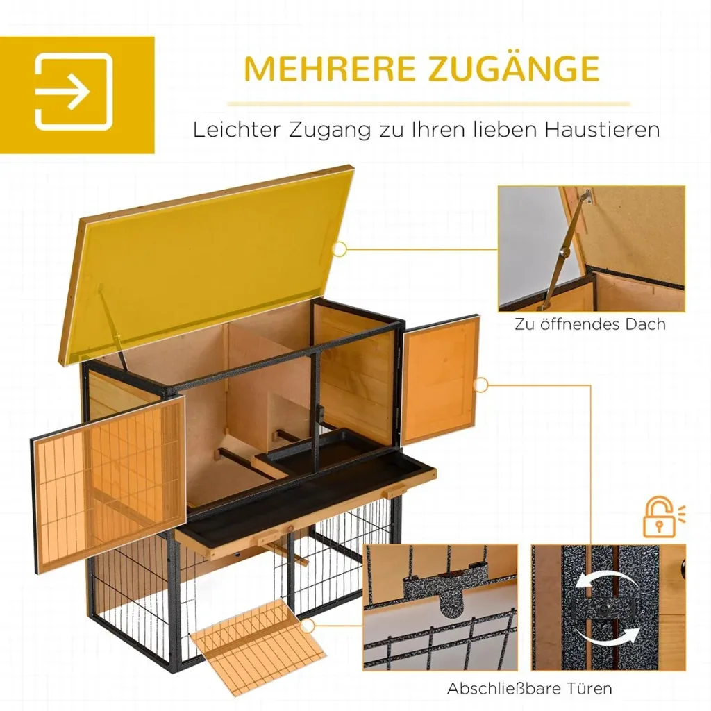 Kaninchenstall erhöhtes Haustier Haus Kaninchenkäfig mit verschließbare Tür Holz-Metall Hellgelb 89,5 x 45 x 81 cm