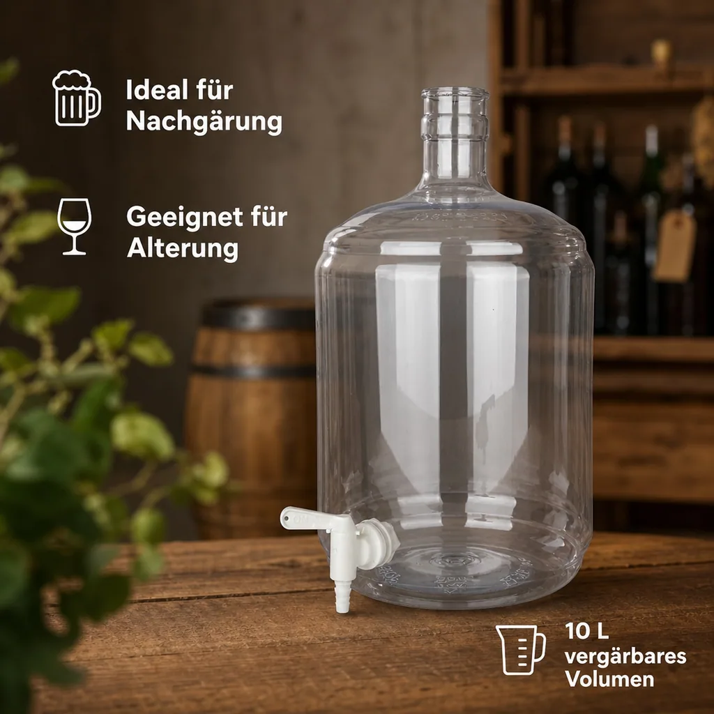 Weinballon, Glasballon - PET 12 Liter mit Hahn 5/16-7/16