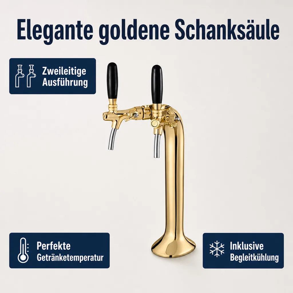 Schanksäule, Bierzapfsäule, Gold, 2-leitig, elegant