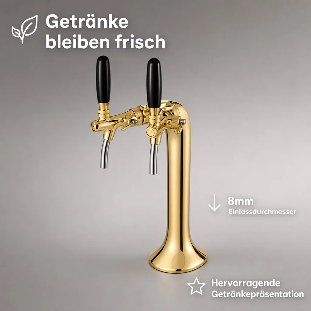 Schanksäule, Bierzapfsäule, Gold, 2-leitig, elegant