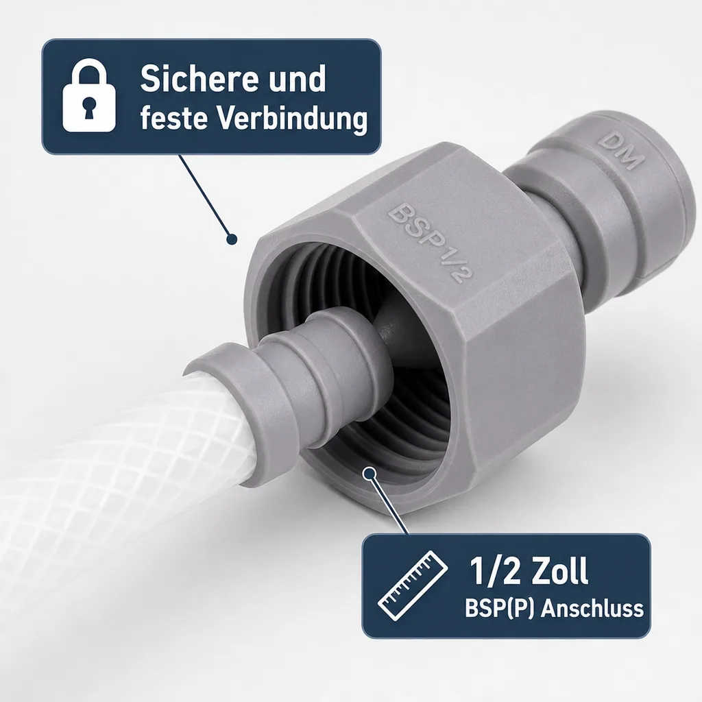 Steckverbinder mit Innengewinde 5/16" Schlauch x 1/2"BSP(P) | Kunststoff, Konisch, Hochdruckfest