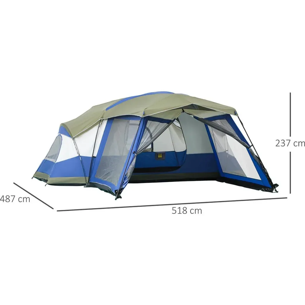 Campingzelt 6-8 Personen - PU3000mm - Blau/Grün/Weiß - 518 x 487 x 237 cm