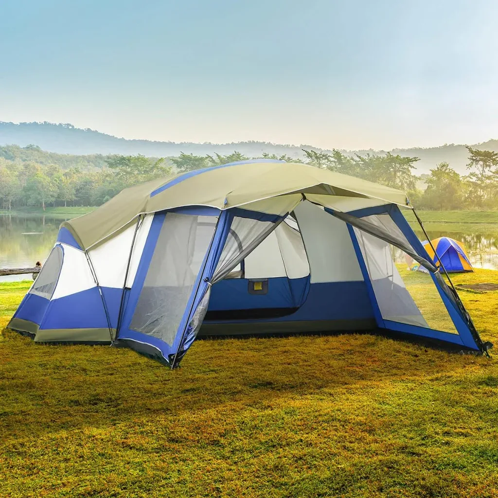 Campingzelt 6-8 Personen - PU3000mm - Blau/Grün/Weiß - 518 x 487 x 237 cm