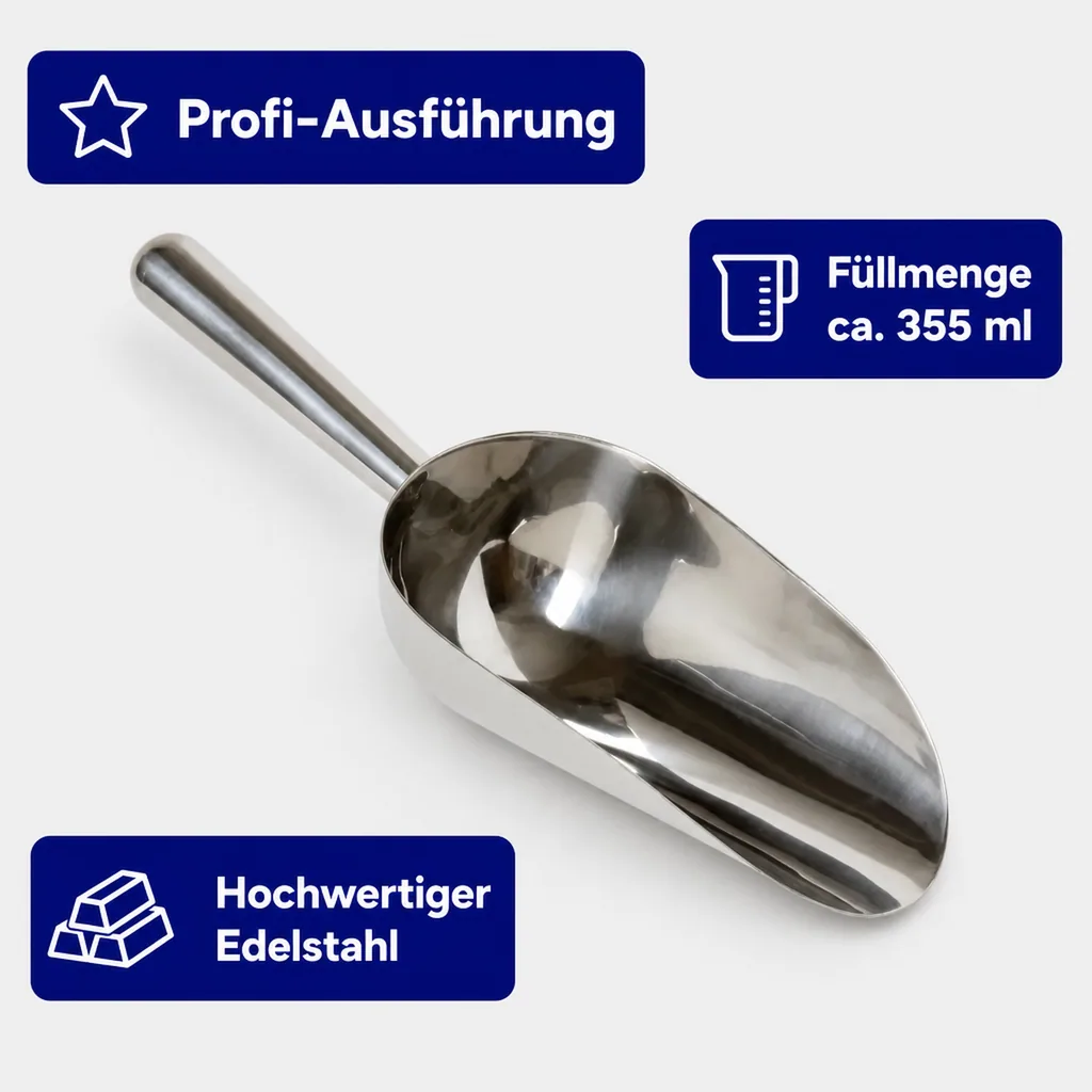 Eisschaufel Edelstahl poliert - Profi scoop, 12 oz.(355 ml.) 250 mm lang