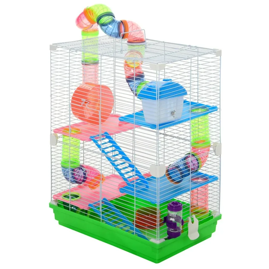 Hamsterkäfig mit Zubehör Nagerkäfig Mäusekäfig Hamster Rohrsystem,Metall, Grün+ Weiß, 46 x 30 x 58 cm