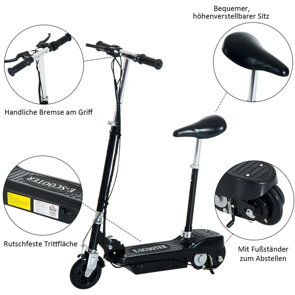 Elektroroller Kinderroller Cityroller 120W Schwarz
