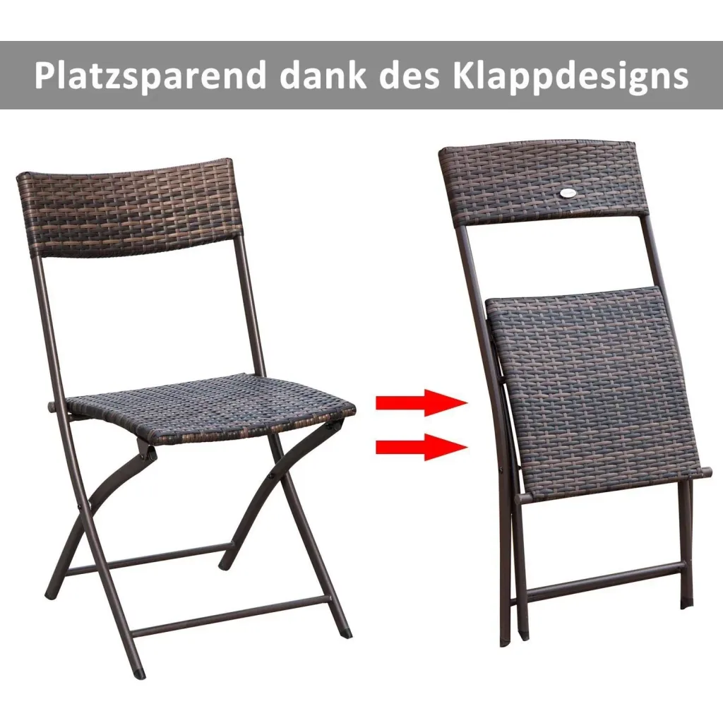 Bistroset Balkonset 3 tlg, Polyrattan Klappbar Braun
