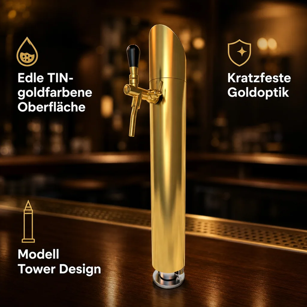 Schanksäule, Bierzapfsäule - Modell Tower, TIN-goldfarben (kratzfeste Goldoptik), 1-leitig