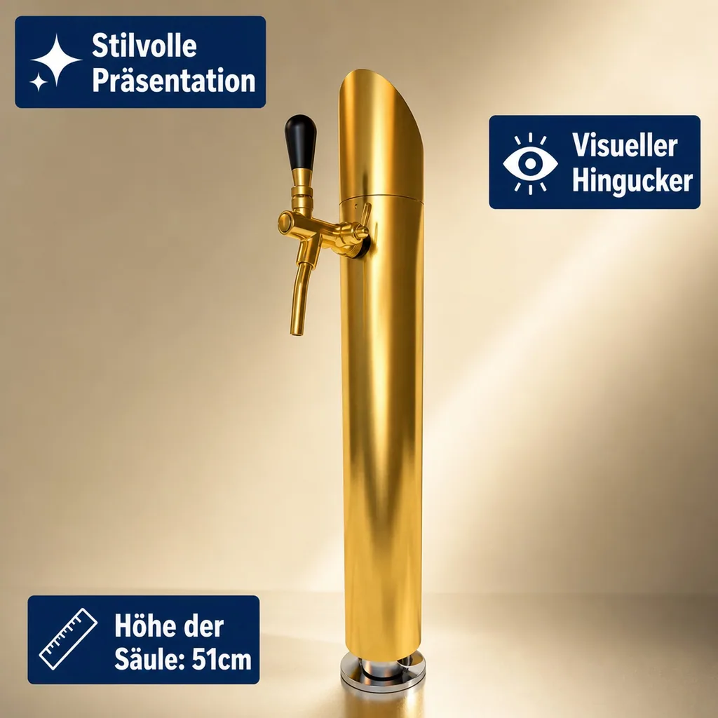 Schanksäule, Bierzapfsäule - Modell Tower, TIN-goldfarben (kratzfeste Goldoptik), 1-leitig