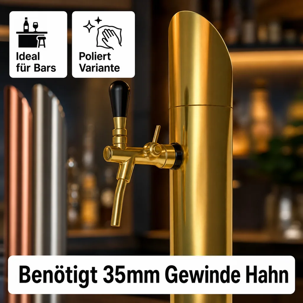 Schanksäule, Bierzapfsäule - Modell Tower, TIN-goldfarben (kratzfeste Goldoptik), 1-leitig