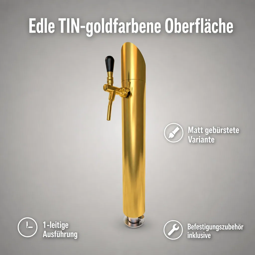 Schanksäule, Bierzapfsäule - Modell Tower, TIN-goldfarben (kratzfeste Goldoptik), 1-leitig