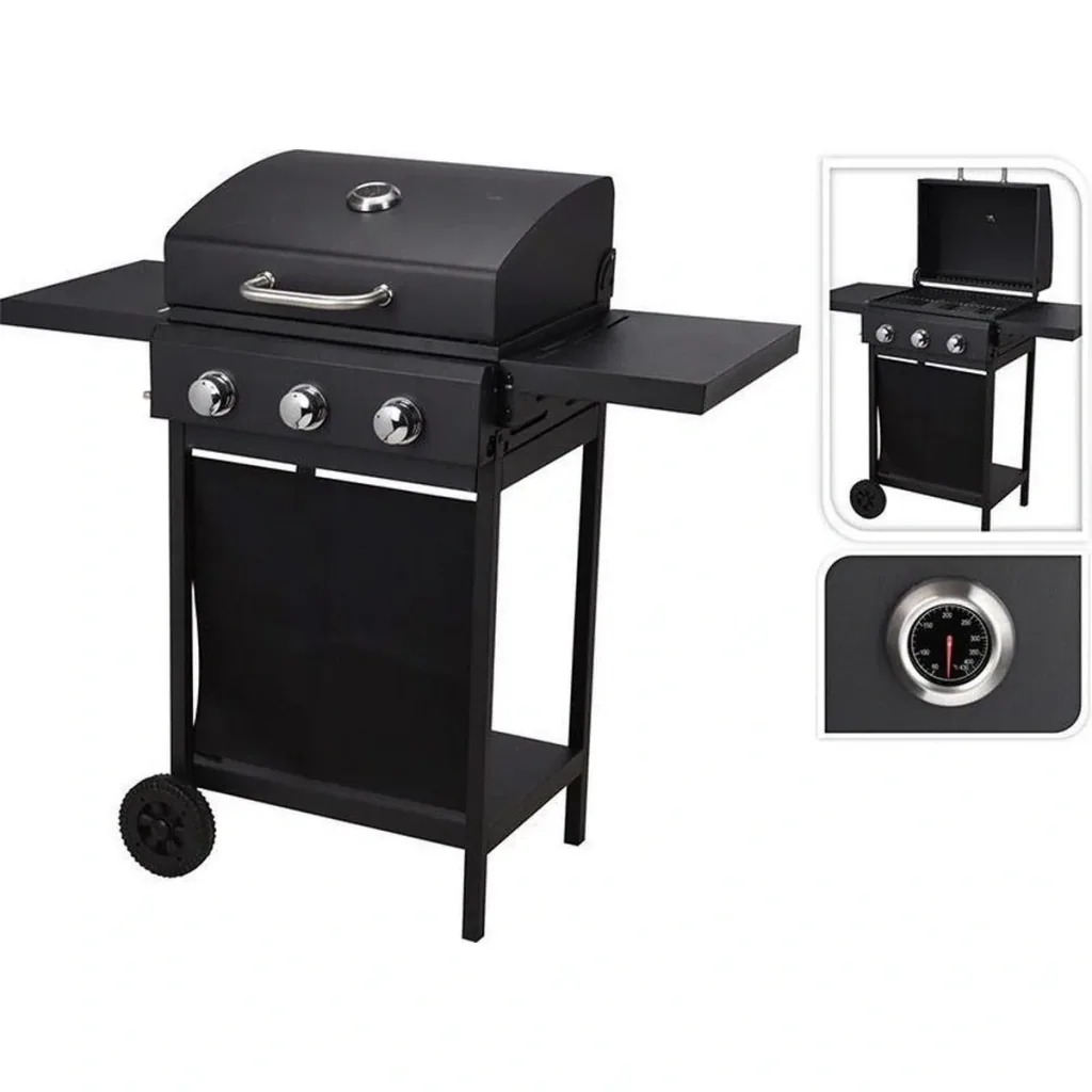 Vargan Gasgrill - 3 Brenner - Grillfläche 38 x 24,5 cm - Schwarz