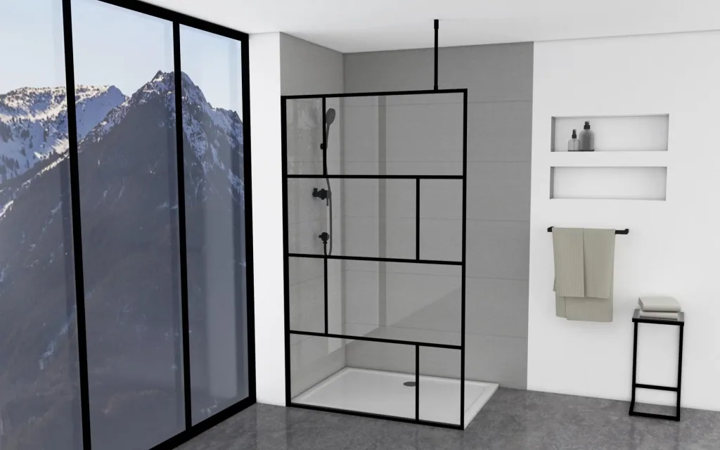 Duschwand in mordernem Design 120 x 195 cm - Glasdusche mit matt schwarzen Wandprofil