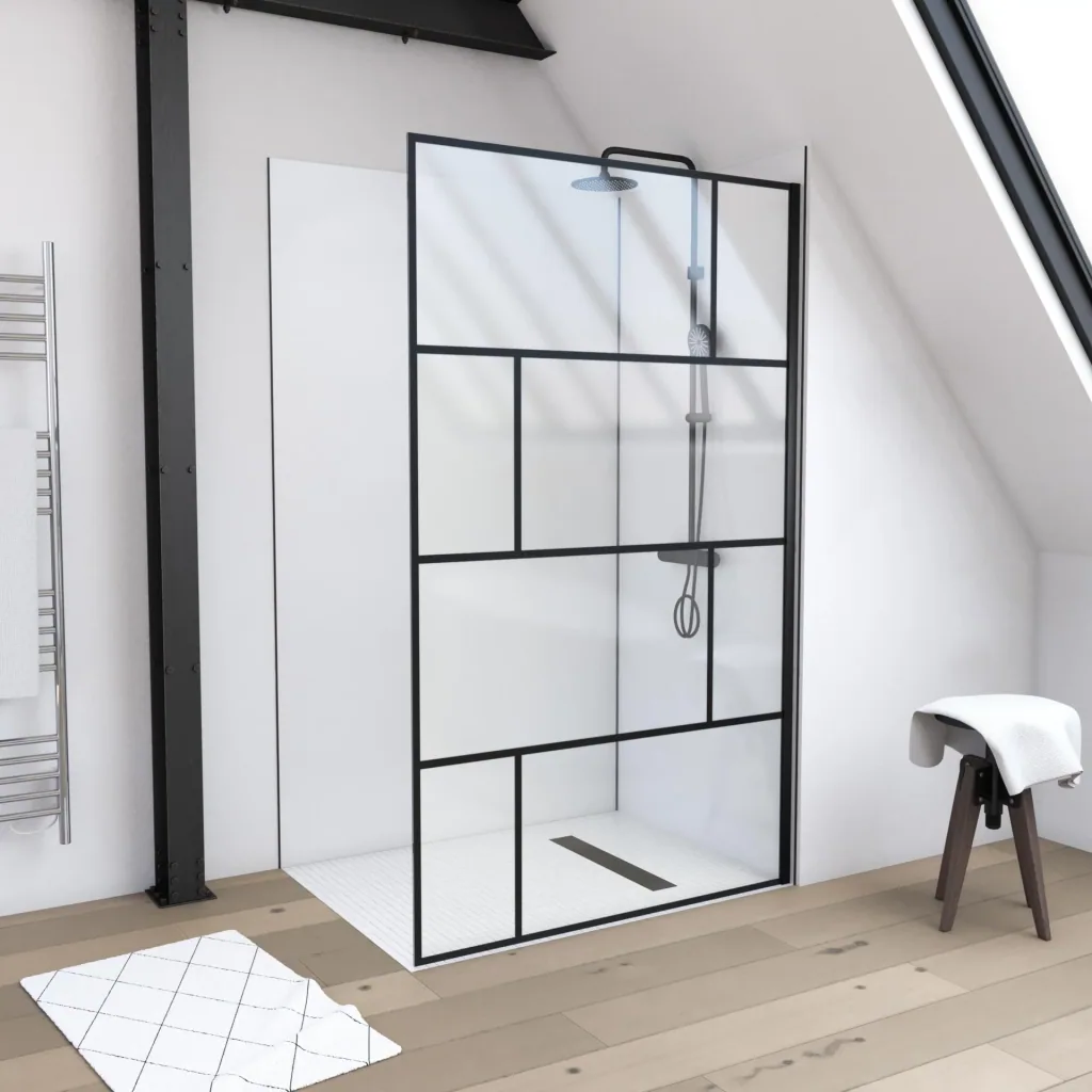 Duschwand in mordernem Design 120 x 195 cm - Glasdusche mit matt schwarzen Wandprofil