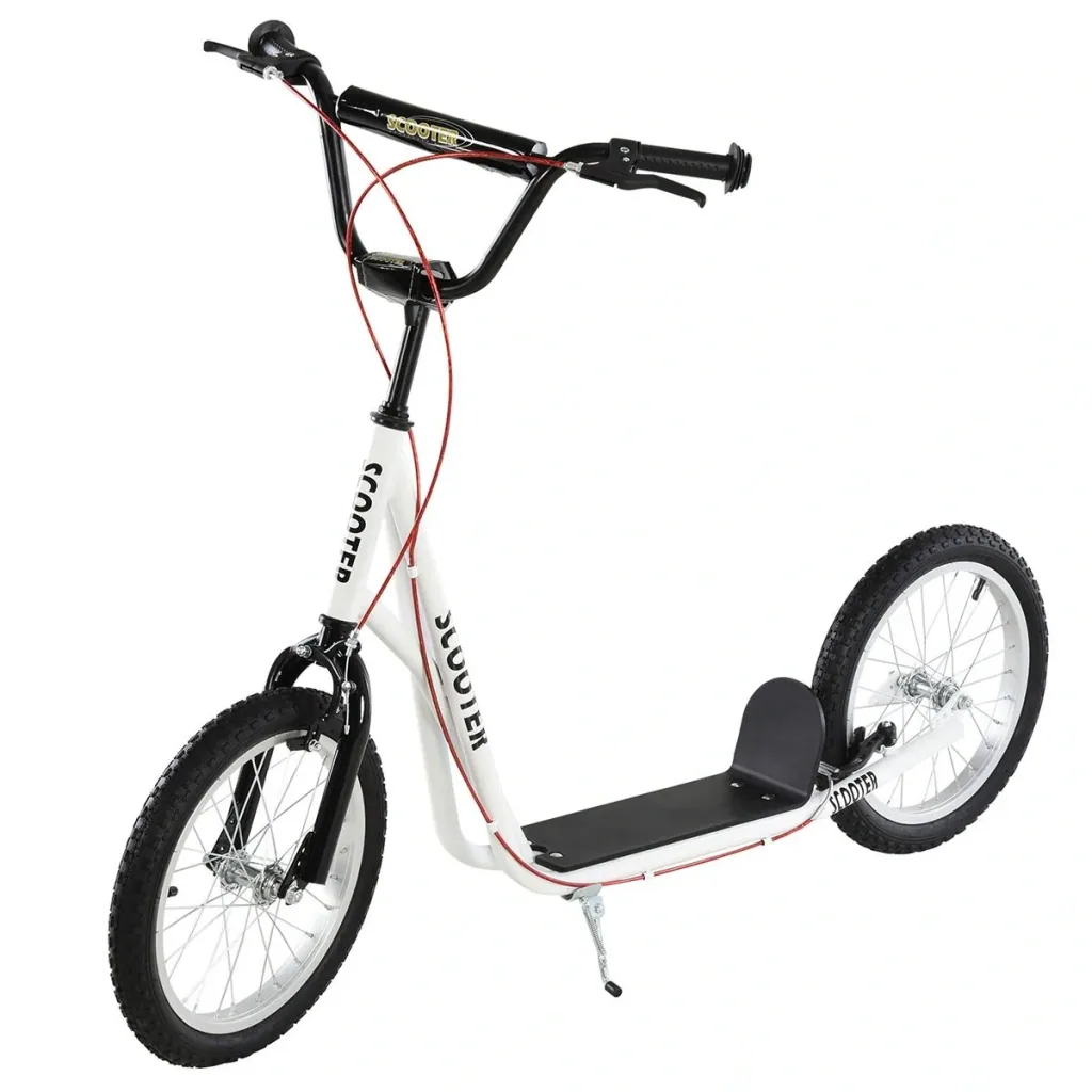 Kinderroller Scooter Tretroller Cityroller Kinder Roller Kickboard Luftreifen 16 Zoll Weiß 139 x 58 x 90-96 cm