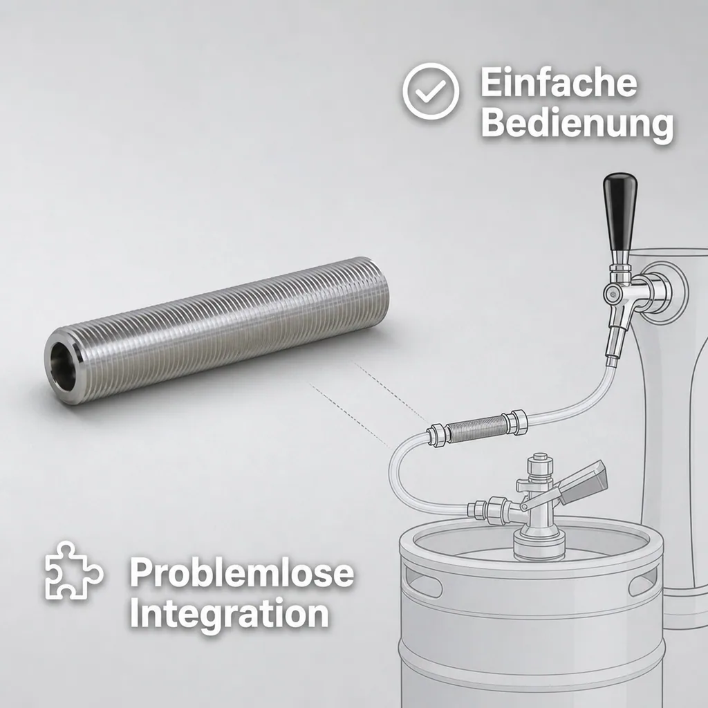 Durchgangsstutzen, Schankhahnstutzen für Zapfanlage, Bierzapfanlage 5/8" Gewinde, 110mm