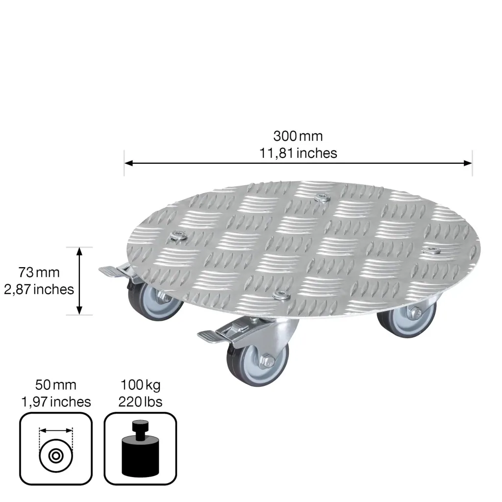 Multi Roller MR 7005, Ø 30 x 7,5 cm, softe Rollen Ø 50 mm, Gleitlager, 2 Bremsen, Alu Riffelblech, Tragkraft 100 kg