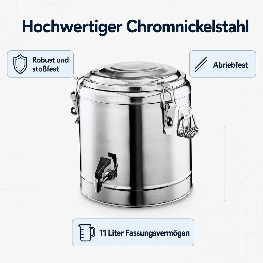 Thermobehälter, Thermogetränkebehälter, Getränkebehälter mit Zapfhahn - 11L