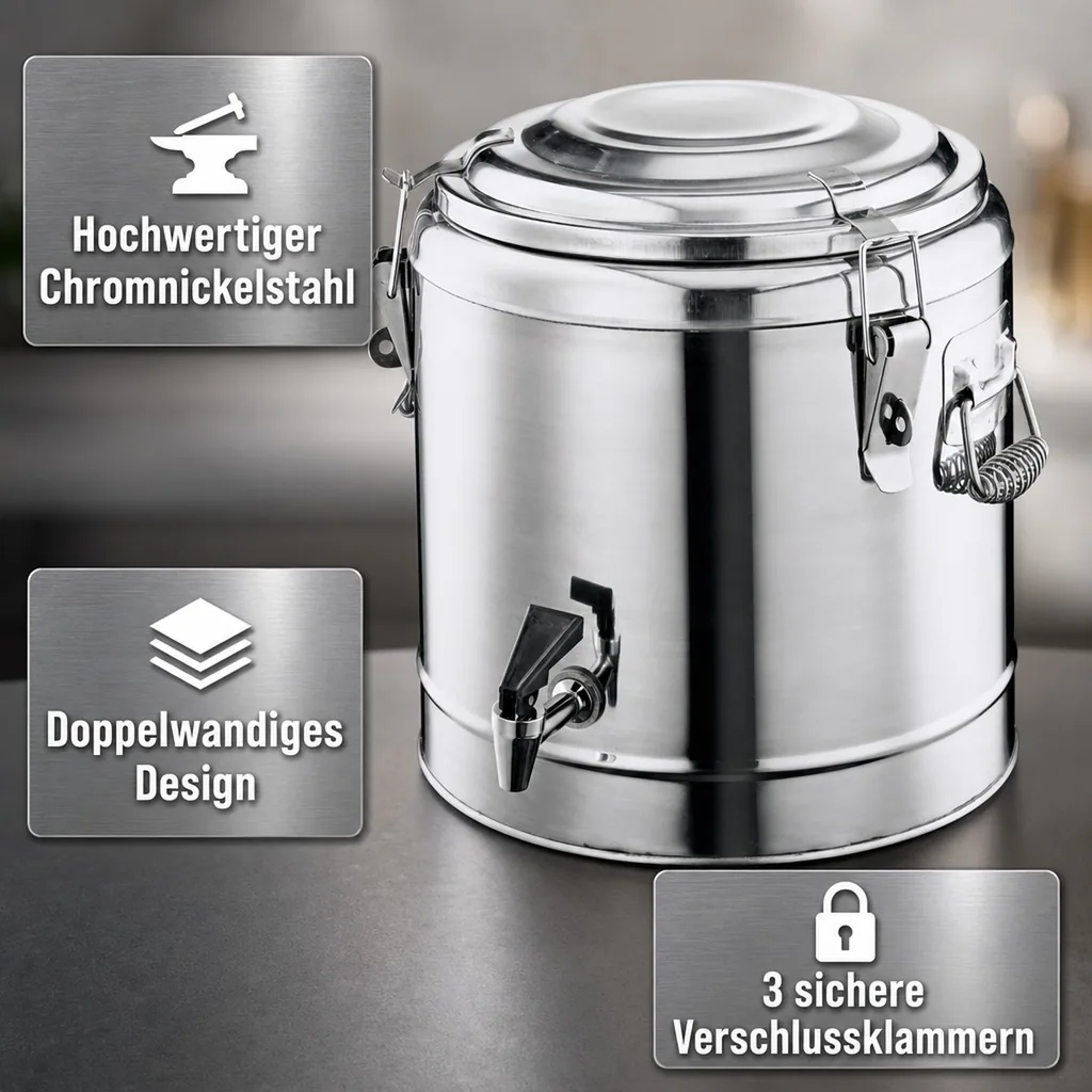 Thermobehälter, Thermogetränkebehälter, Getränkebehälter mit Zapfhahn - 11L