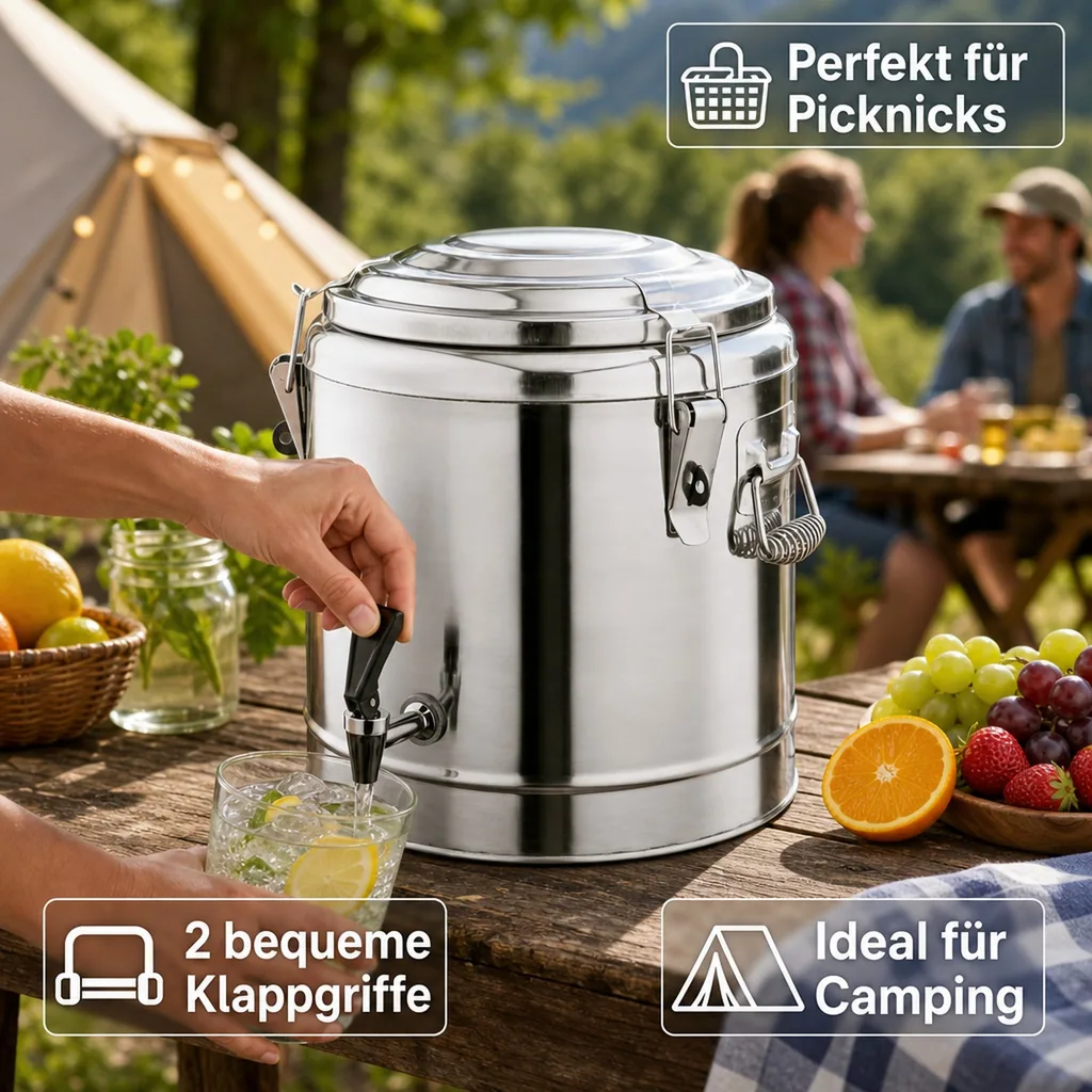 Thermobehälter, Thermogetränkebehälter, Getränkebehälter mit Zapfhahn - 11L