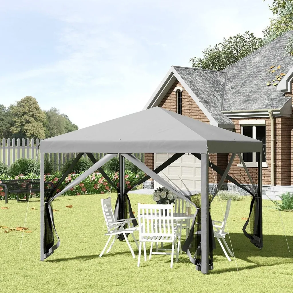 Faltpavillon Pavillon Faltzelt mit Seitenwänden inkl. Tragetasche Metall+Oxford Hellgrau+Schwarz 3x3m