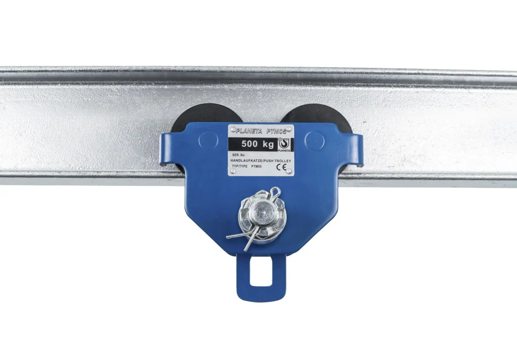 Handlaufkatze PTM 0,5, Tragfähigkeit 500 kg, Flanschbreite 50-203 mm, Min. Kurvenradius 0,8 m