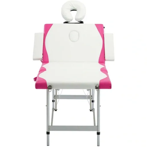 Klappbarer Massagetisch mit 4 Zonen, Aluminium weiß und rosa