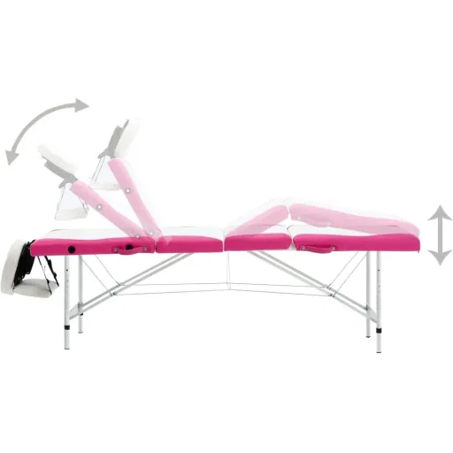 Klappbarer Massagetisch mit 4 Zonen, Aluminium weiß und rosa
