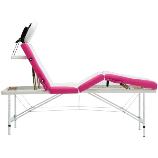 Klappbarer Massagetisch mit 4 Zonen, Aluminium weiß und rosa