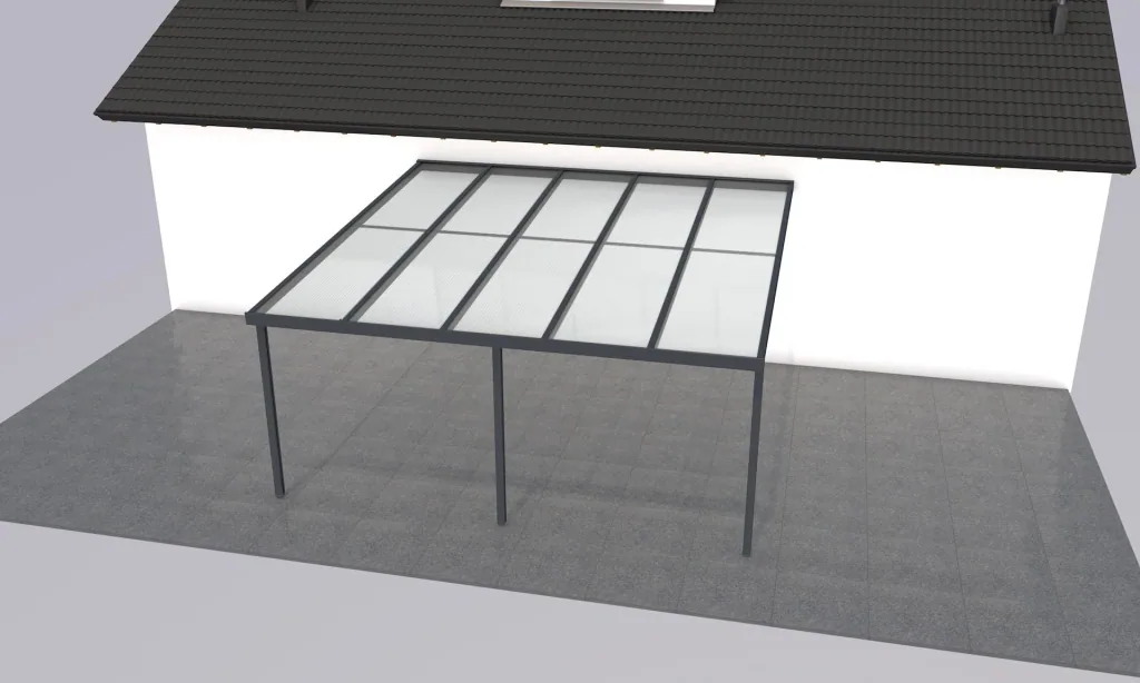 Terrassendach Premium, anthrazit, 5100 x 5060 mm - Acryl Stegplatten 16mm, klar