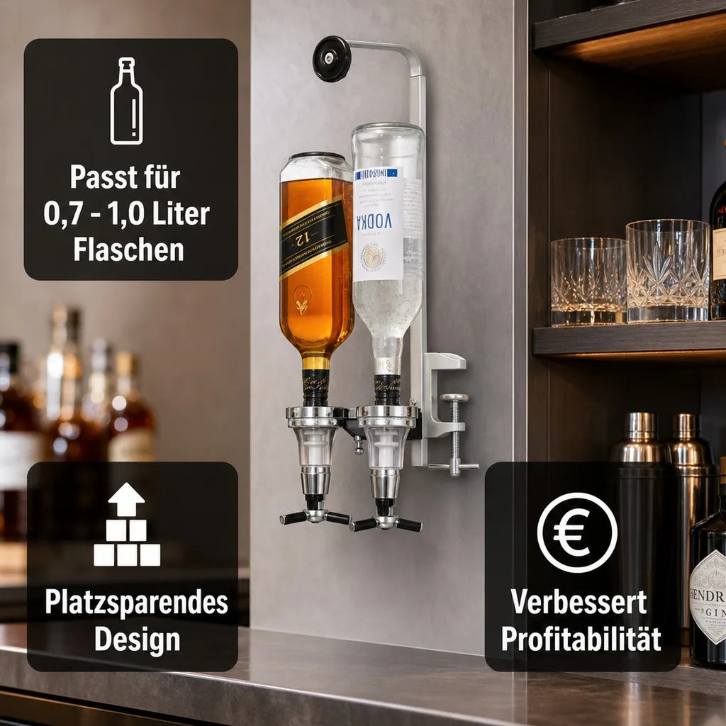 Portionierer, Flaschen - Regalhalterung 2,0 cl (20 ml) für Flaschen 0,7 - 1,0 Liter - Platzsparend mit Regalhalter