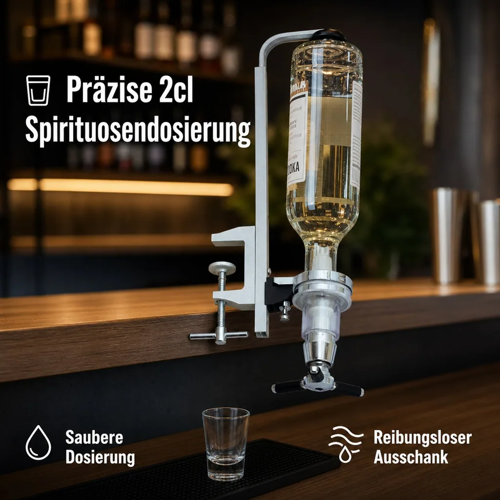 Portionierer, Flaschen - Regalhalterung 2,0 cl (20 ml) für Flaschen 0,7 - 1,0 Liter - Platzsparend mit Regalhalter