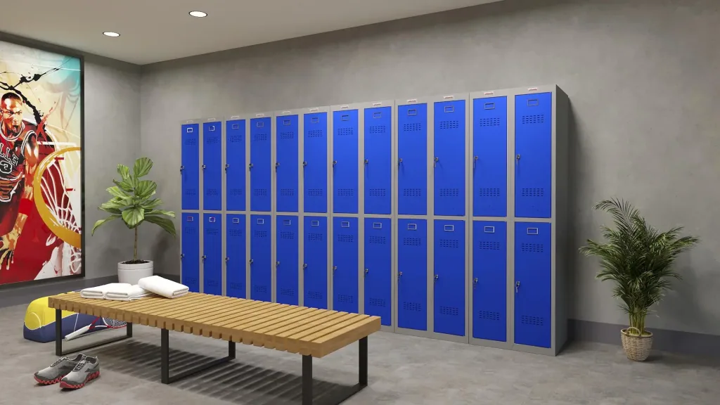 Schließfach-Spind PL-Serie - 2 Türen mit Schlüsselschlössern, grau-blau