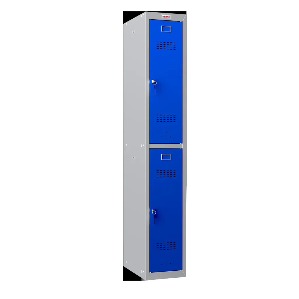 Schließfach-Spind PL-Serie - 2 Türen mit Schlüsselschlössern, grau-blau