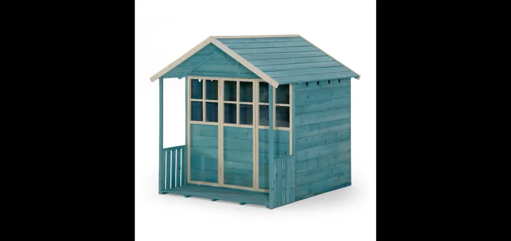 Holz Spielhaus Deckhouse, Outdoor-Spielhaus für Kinder aus Holz, Veranda, Spitzdach, türkis