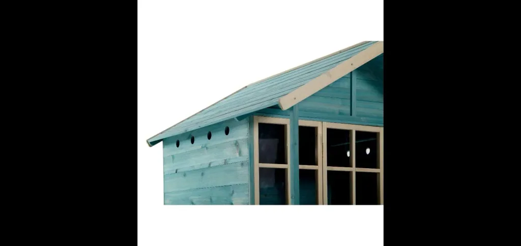 Holz Spielhaus Deckhouse, Outdoor-Spielhaus für Kinder aus Holz, Veranda, Spitzdach, türkis