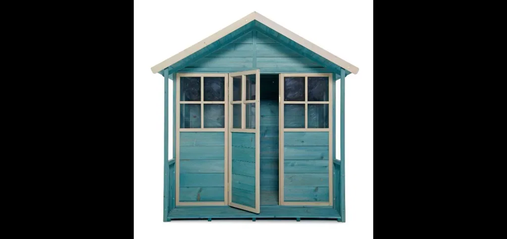 Holz Spielhaus Deckhouse, Outdoor-Spielhaus für Kinder aus Holz, Veranda, Spitzdach, türkis