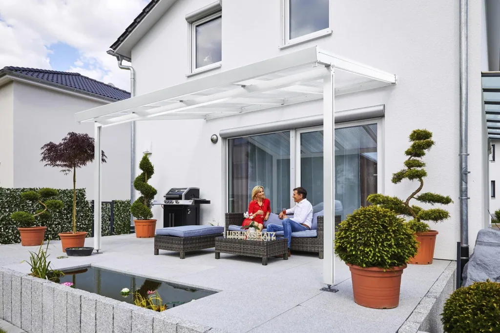Terrassendach Premium, weiß, 4102 x 3060 mm - Polycarbonat Stegplatten 16 mm, weiß gestreift