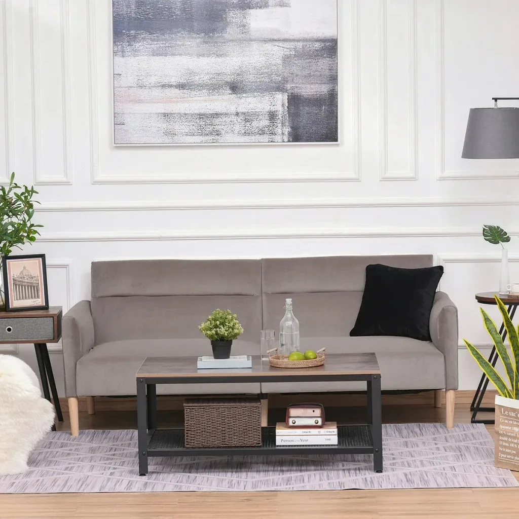 Schlafsofa Polstersofa mit 180° einstellbarer Rückenlehne 2 sitzer Sofa Schaumstoff Velvet-Touch nordischer Design Grau