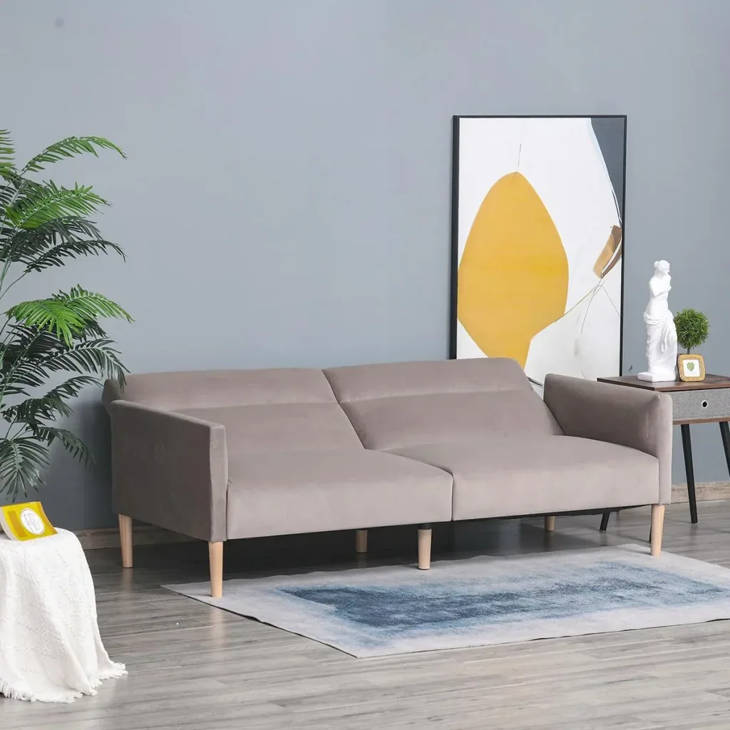Schlafsofa Polstersofa mit 180° einstellbarer Rückenlehne 2 sitzer Sofa Schaumstoff Velvet-Touch nordischer Design Grau