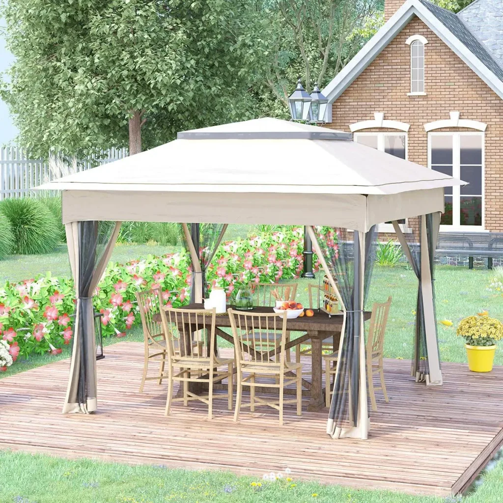 Pop-up-Pavillon Gartenzelt mit Seitenwänden Pop-up-Pavillon cremeweiß 3,25 x 3,25 x 2,65 m
