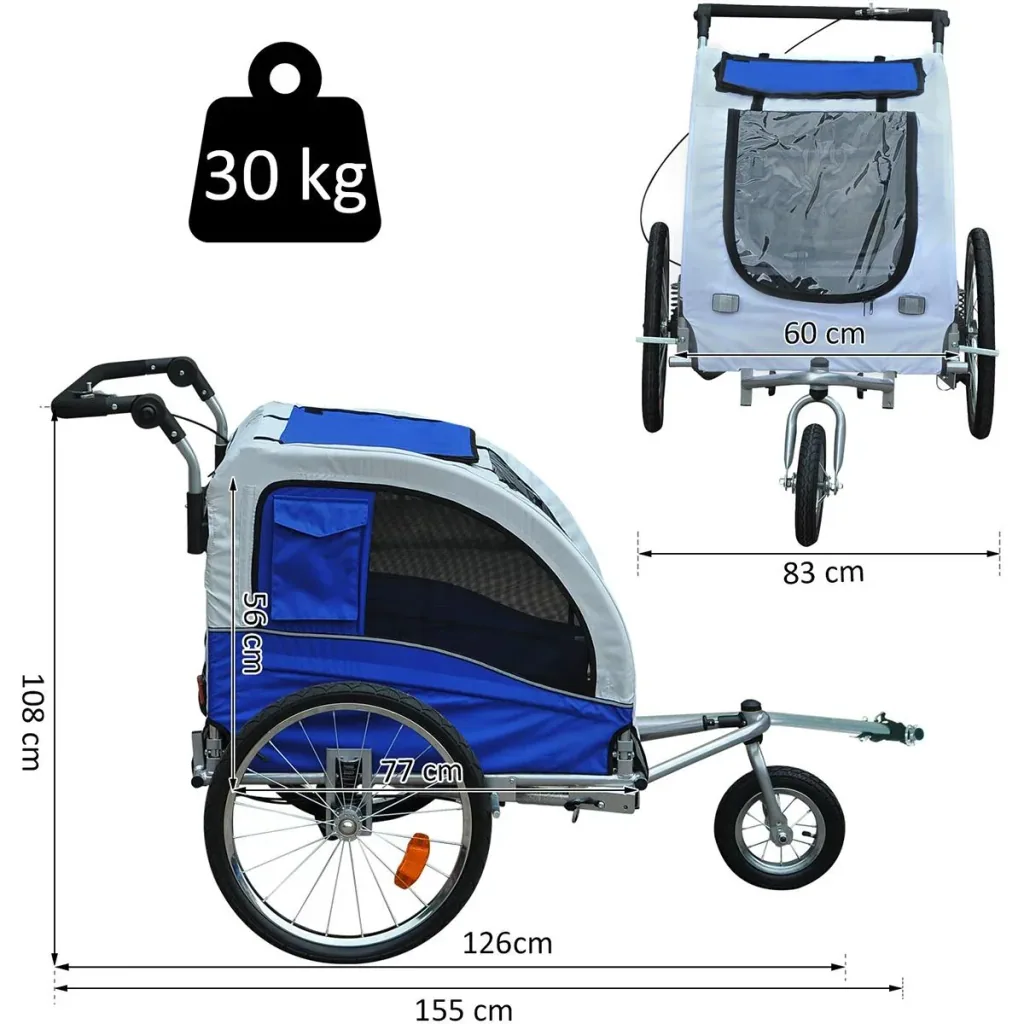 Hundeanhänger mit beidseitiger Feststellbremse grau/blau