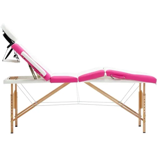 Klappbarer Massagetisch 4 Zonen Holz weiß und rosa