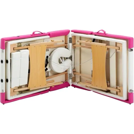 Klappbarer Massagetisch 4 Zonen Holz weiß und rosa