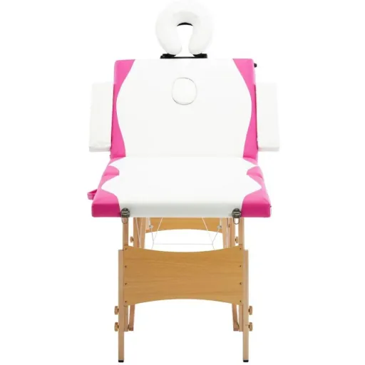Klappbarer Massagetisch 4 Zonen Holz weiß und rosa